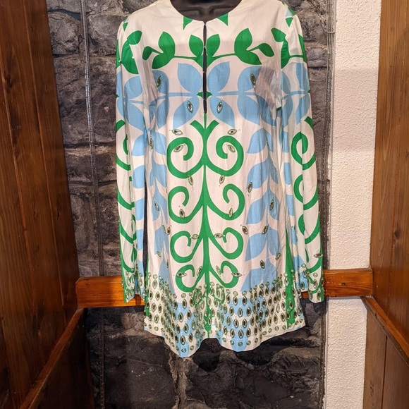 Rare Tory Burch Blue and Green Mirrored Tunic Blouse Top - Picture 12 of 16
